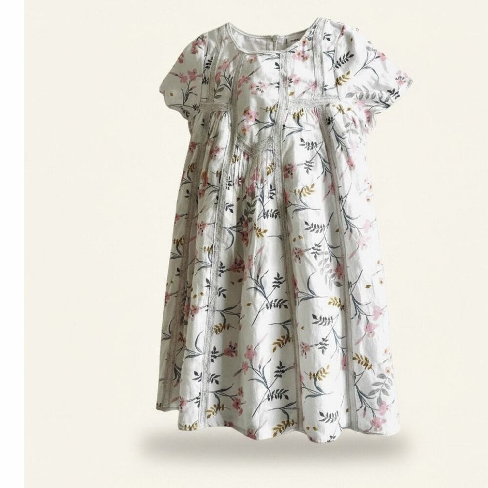 Bonpoint Girls Ivory Floral Print Lace Trimmed Cottagecore A-line Dress size 10